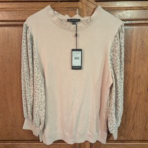 Adrianna Papell Women's Blush Blouse with Floral Sleeves